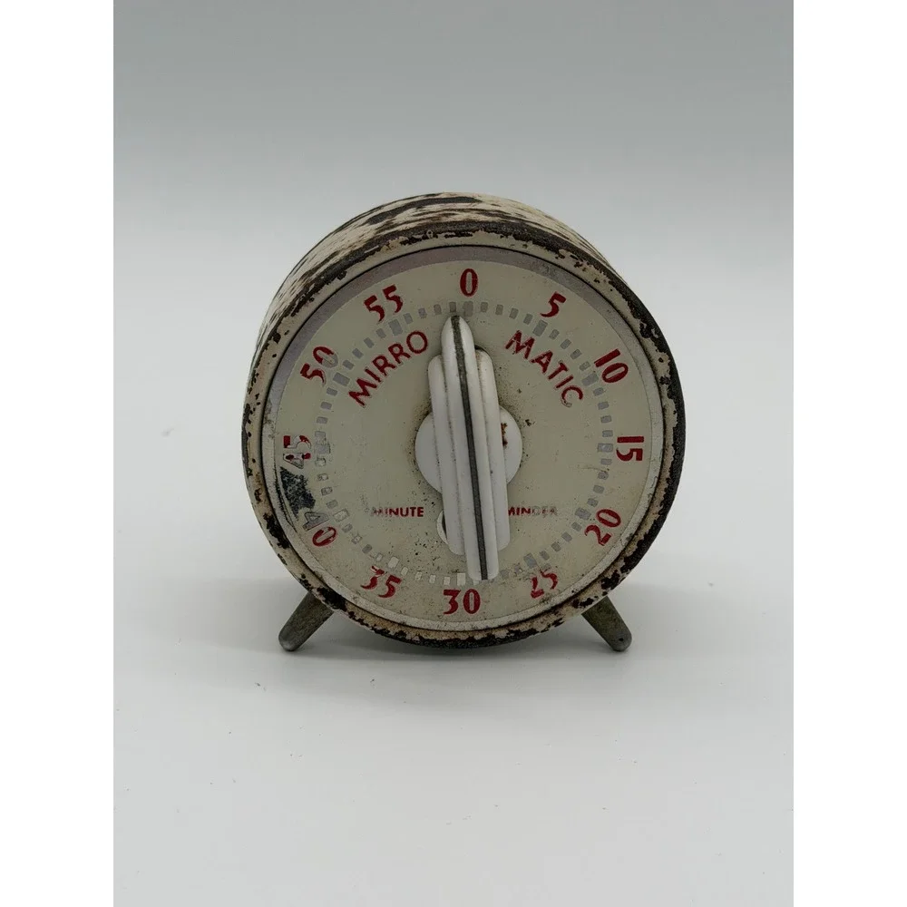 Vintage Mirro-Matic Minute Minder Kitchen Timer Lux Clock Metal Rustic WORKING